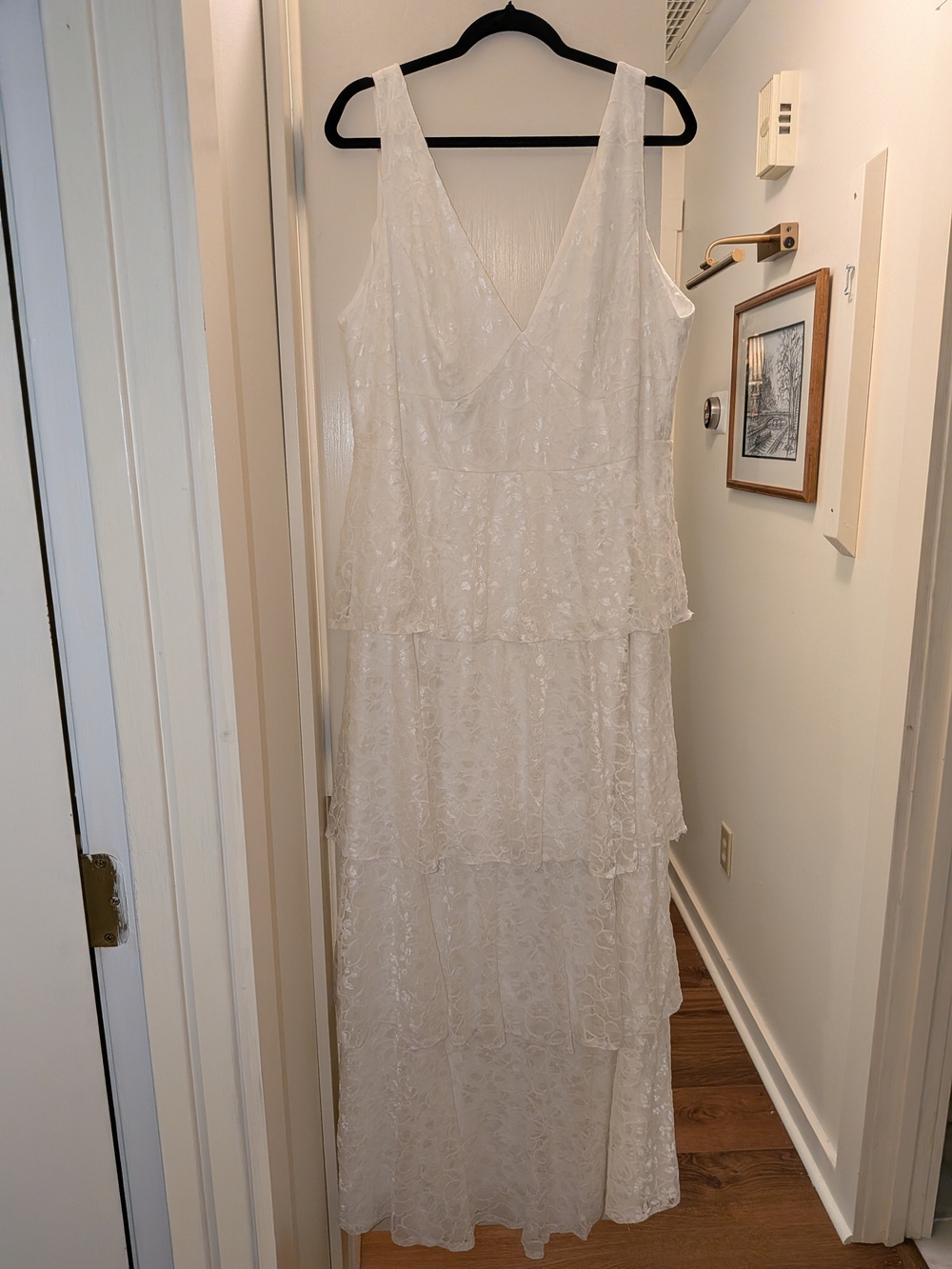 White Lace Tiered V-Neck Maxi Wedding Dress Plus Size 22W